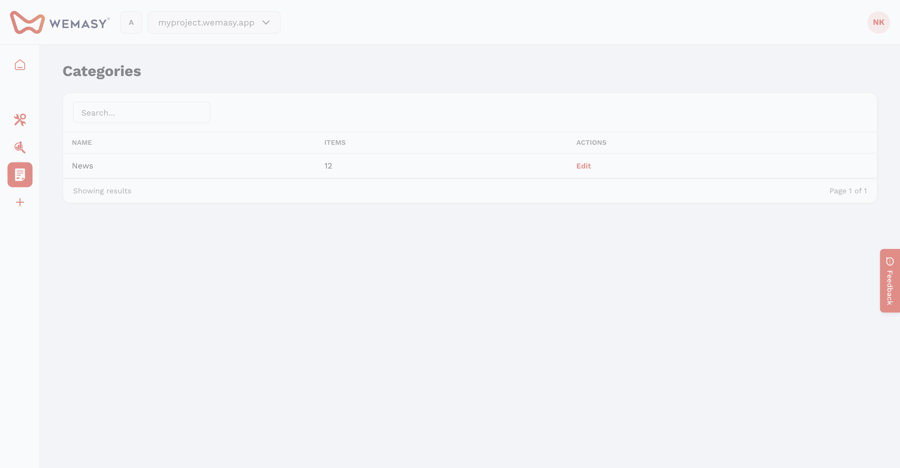 Creatore di siti: attiva le categorie