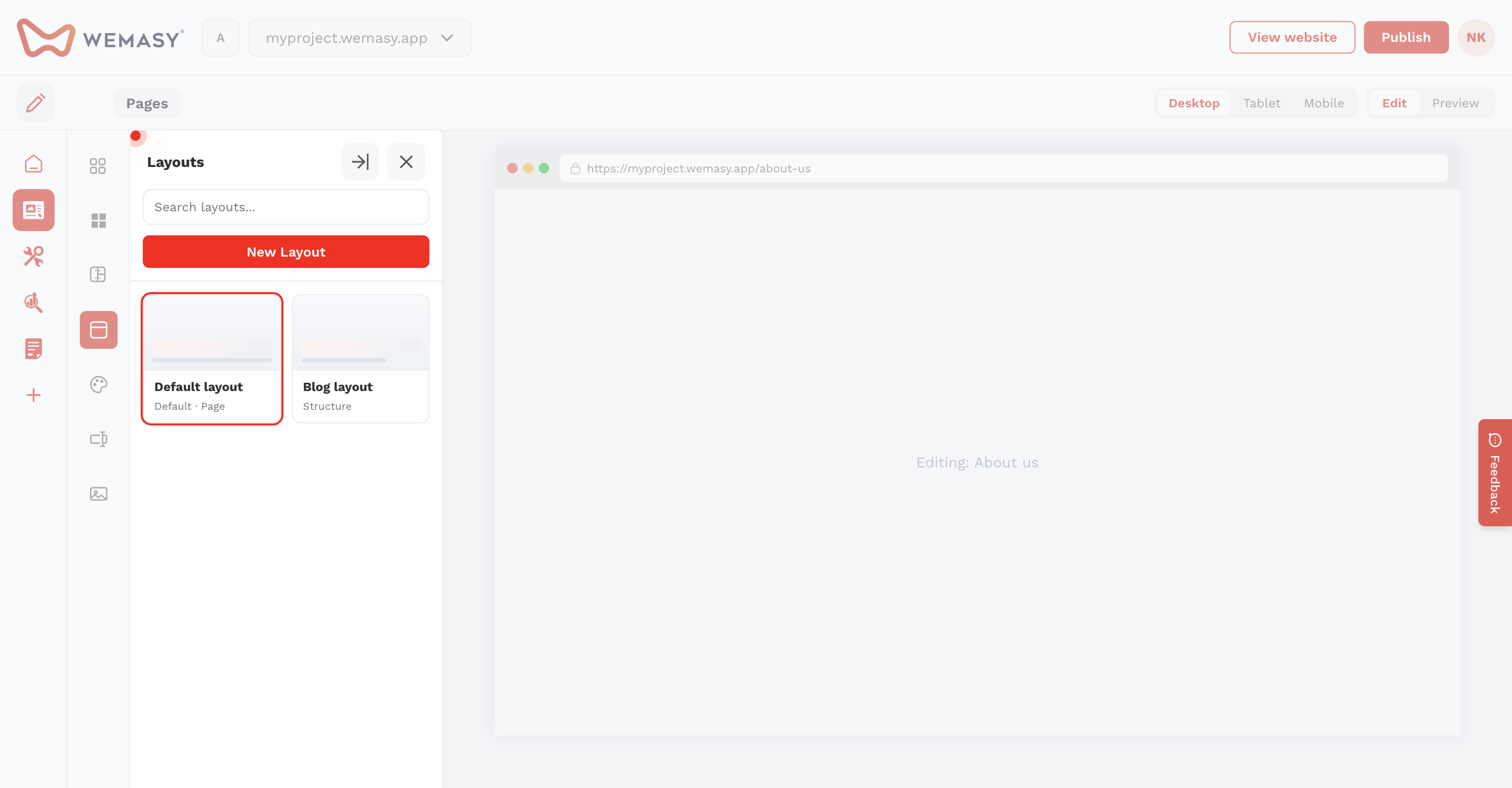 Creatore di siti: layout predefinito