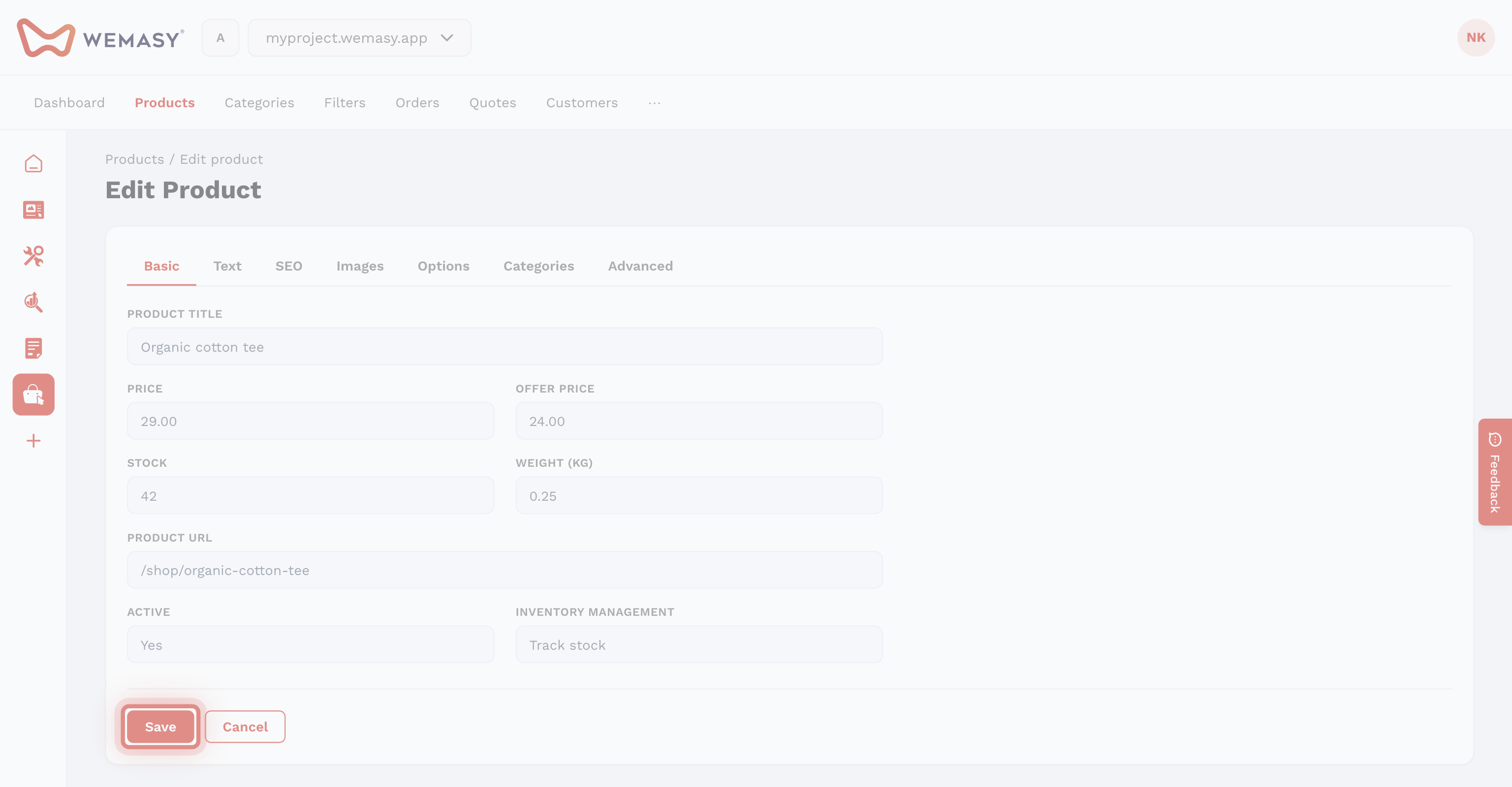 Negozio online: crea un prodotto