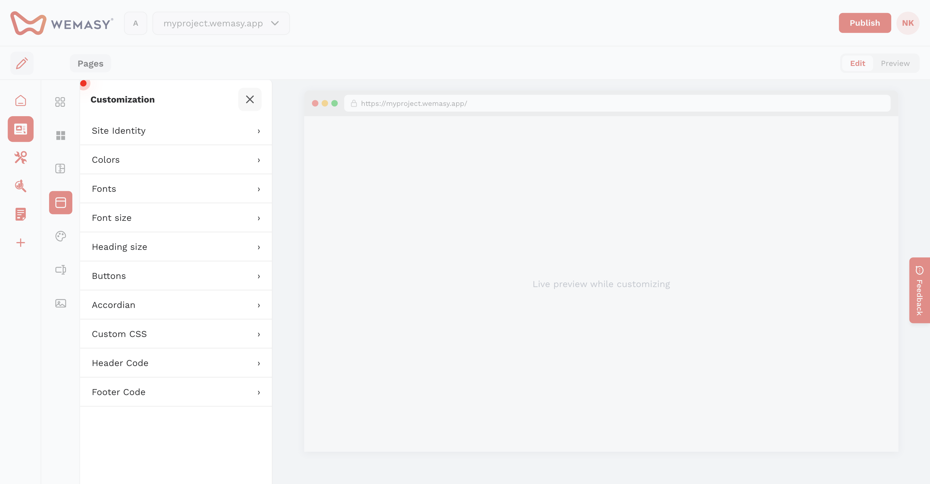 Creatore di siti: apri CSS personalizzato