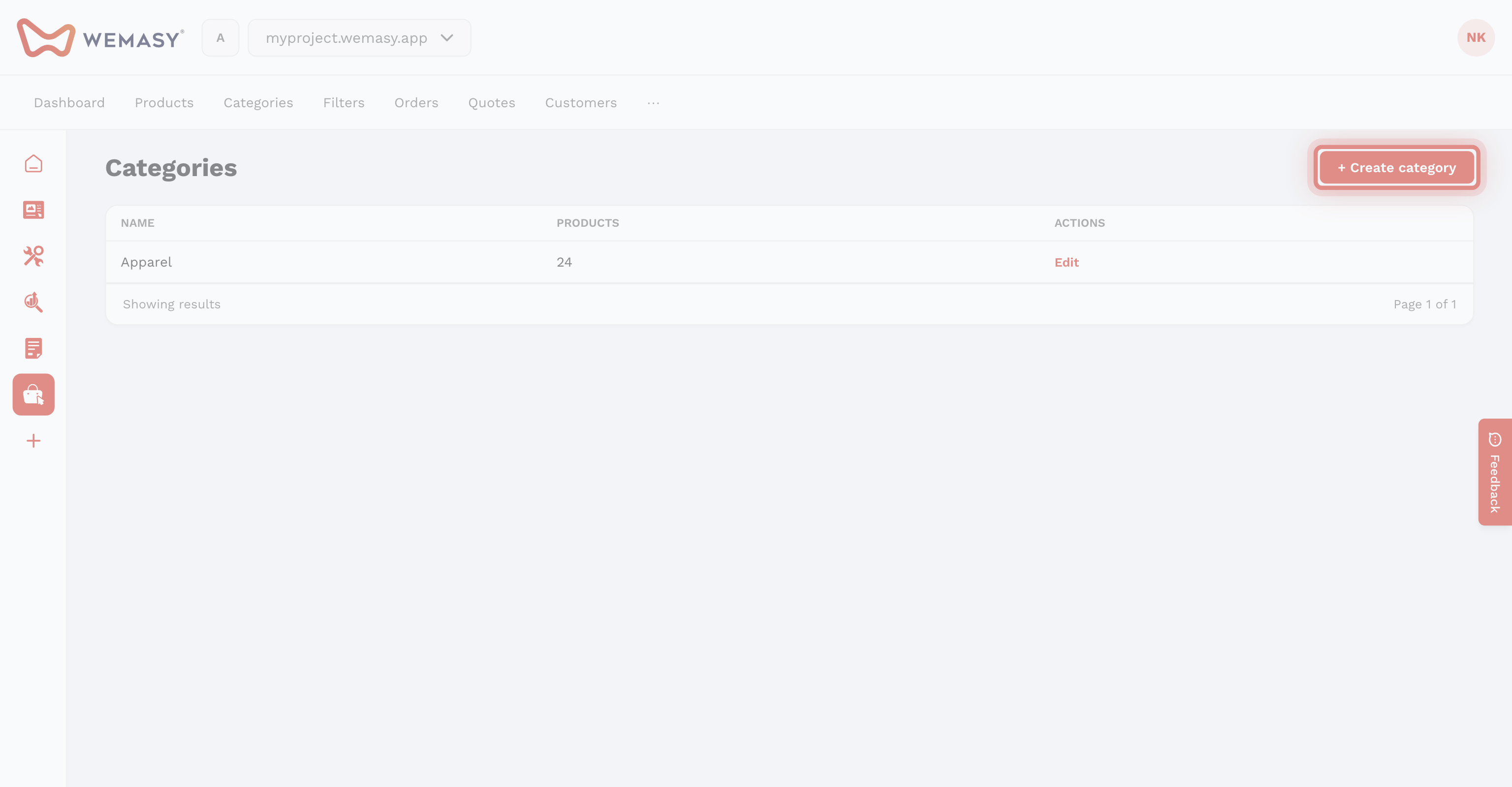 Negozio online: crea una categoria