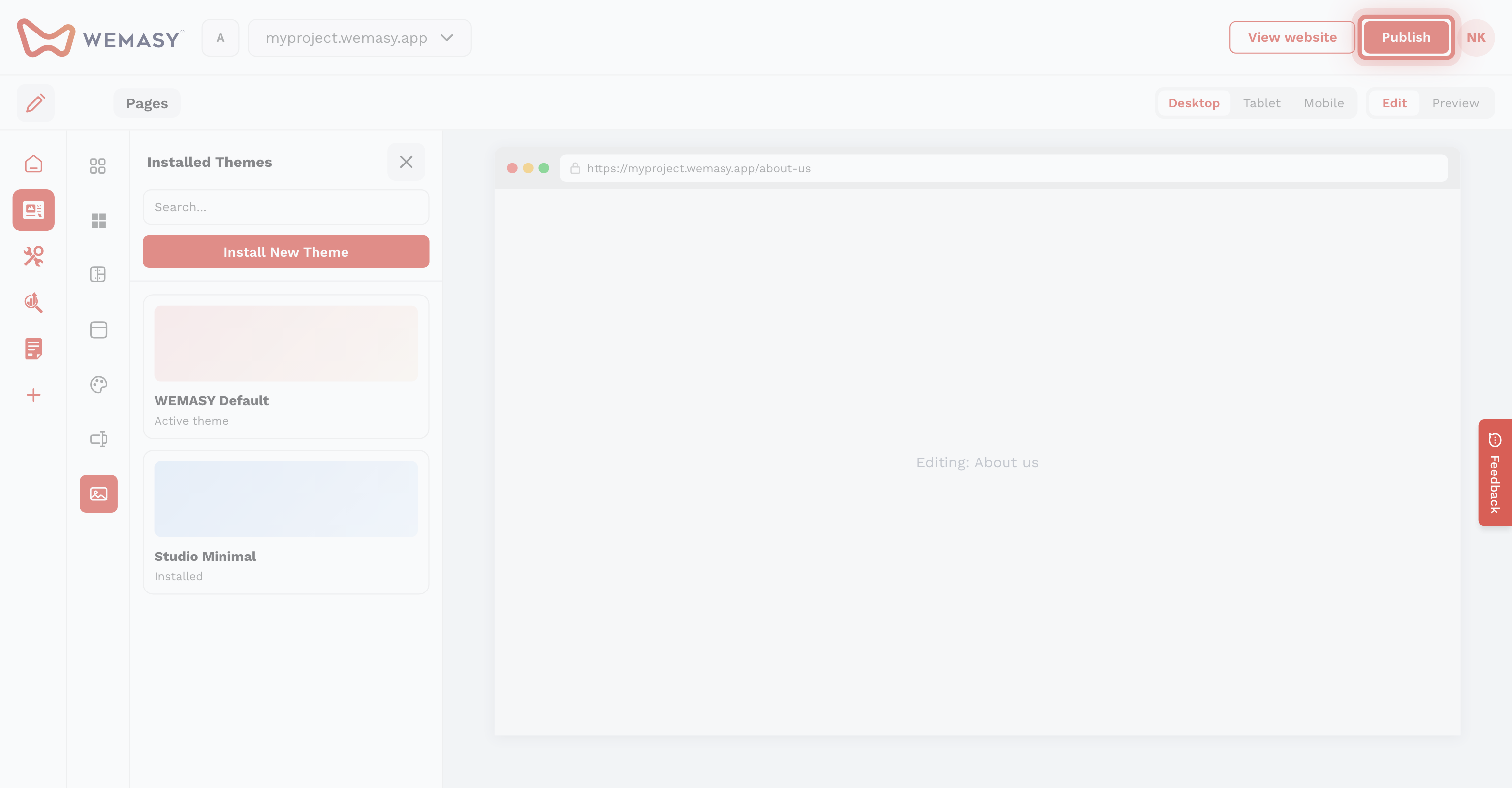 Creatore di siti: installa un tema