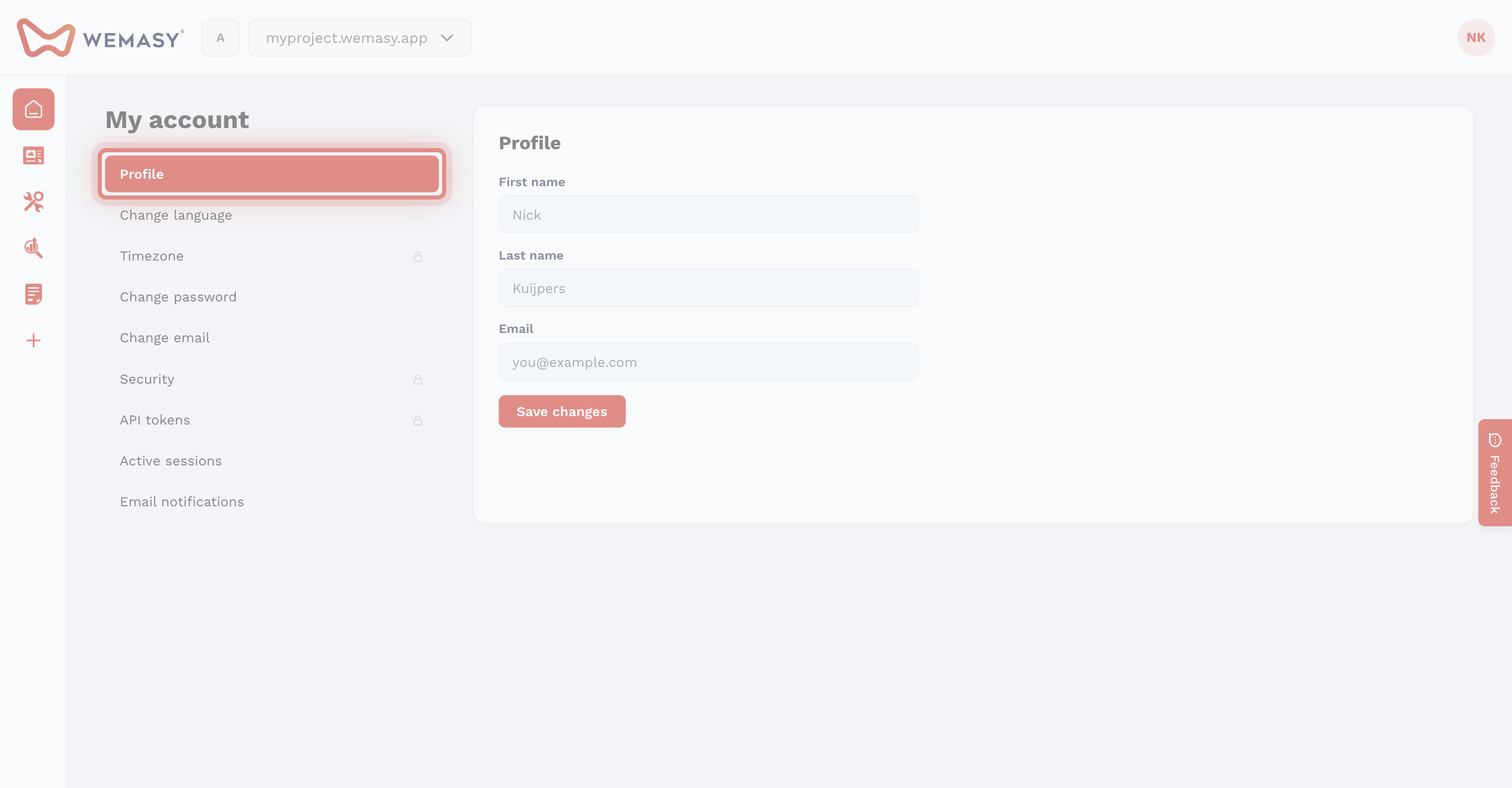 La schermata Il mio account di WEMASY