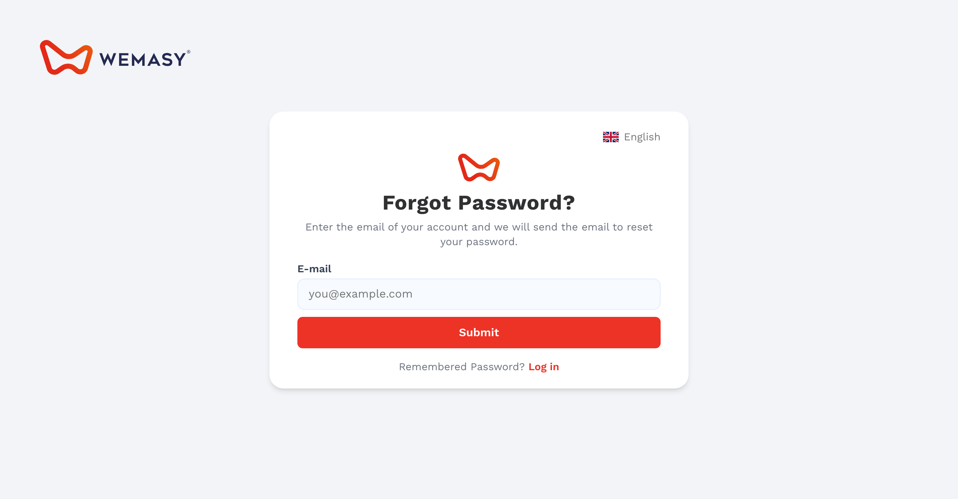 La schermata di WEMASY per la password dimenticata