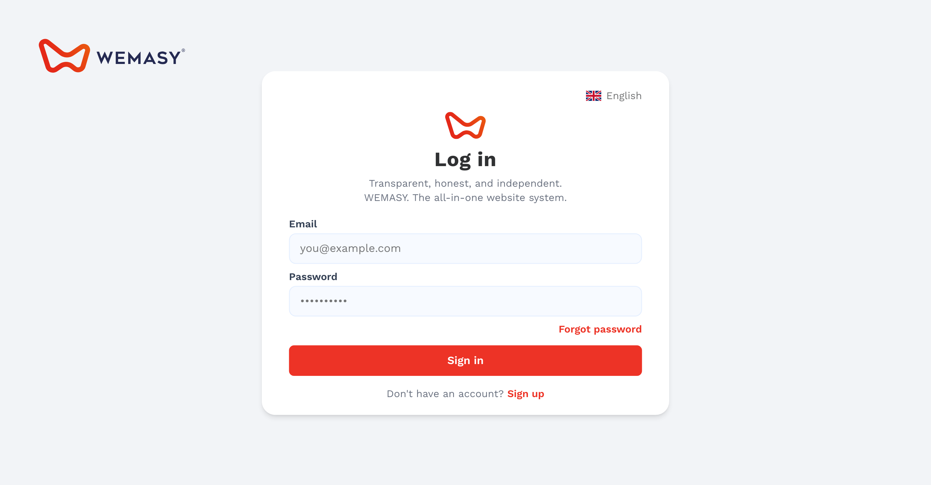 La schermata di accesso di WEMASY con i campi email e password