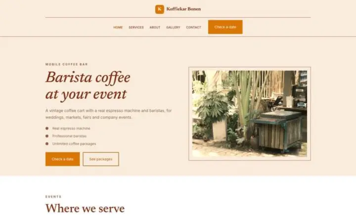 Sito web per coffee bar mobile