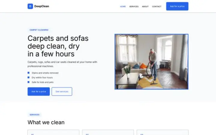 Sito web per pulizia tappeti e imbottiti
