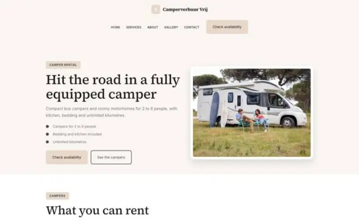 Sito web per noleggio camper