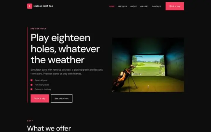 Sito web per simulatore di golf