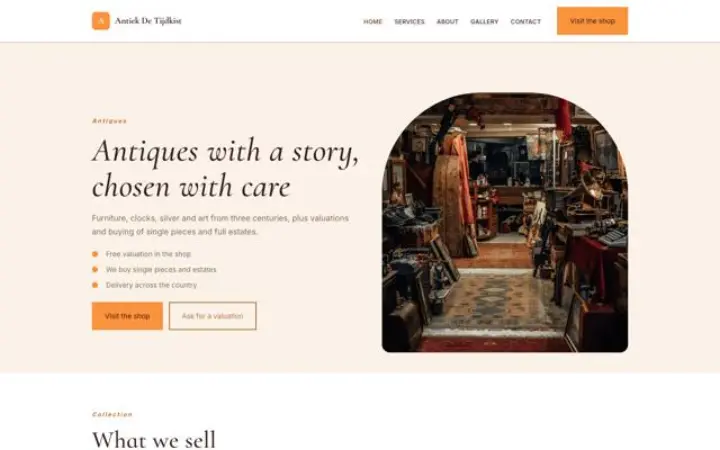Sito web per negozio di antiquariato