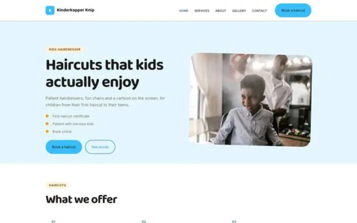 Sito web per parrucchiere per bambini