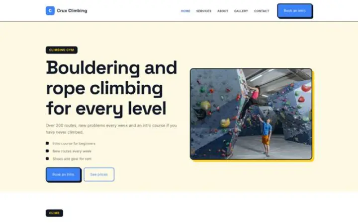 Sito web per palestra di arrampicata e boulder