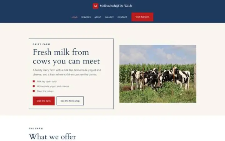 Sito web per fattoria del latte