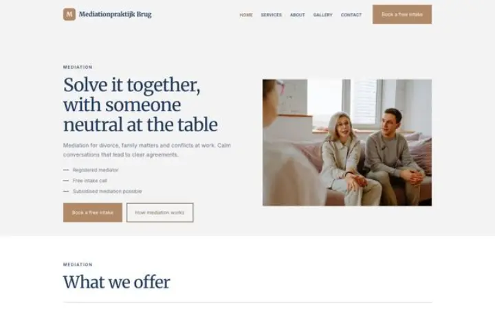 Esempio del tema Mediationpraktijk Brug per mediazione