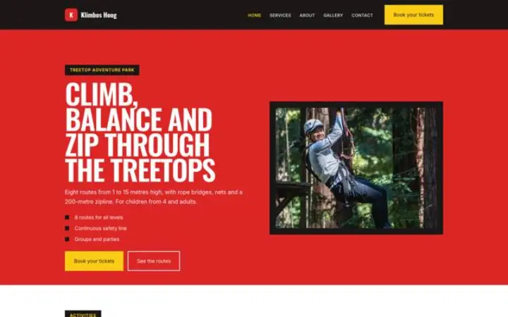 Sito web per parco avventura sugli alberi