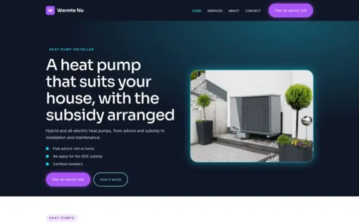 Sito web per installatore di pompe di calore