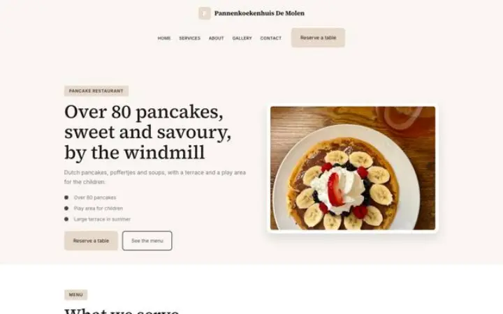Sito web per ristorante di pancake