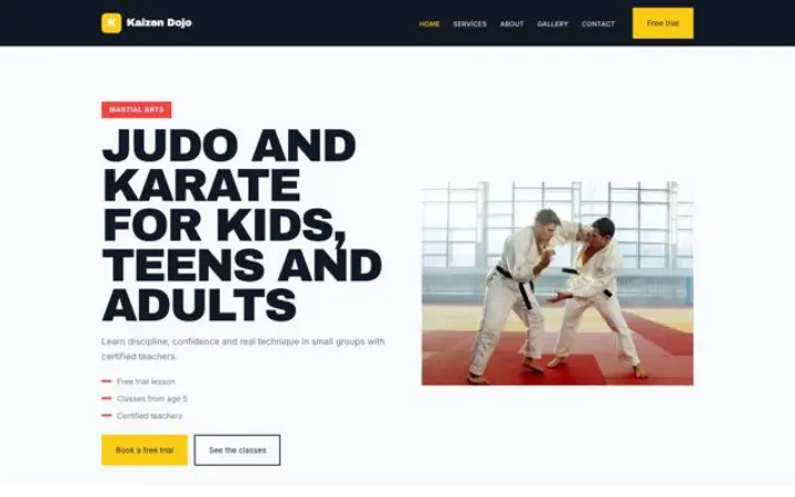 Sito web per scuola di arti marziali