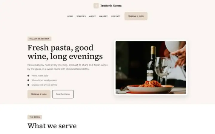 Sito web per trattoria italiana