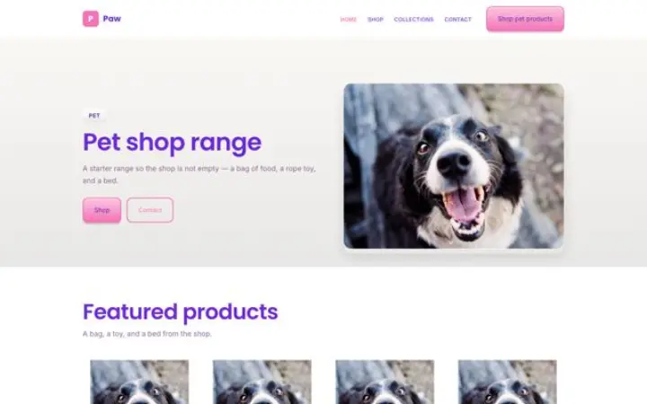 Sito web per prodotti per animali