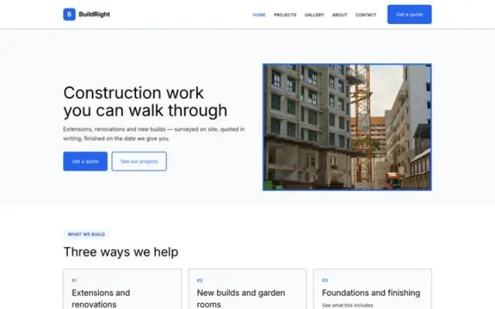 Esempio del tema BuildRight per impresa edile