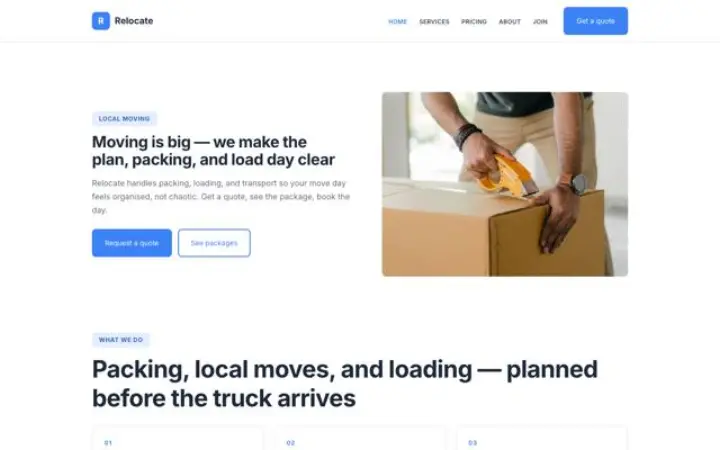 Sito web per traslochi