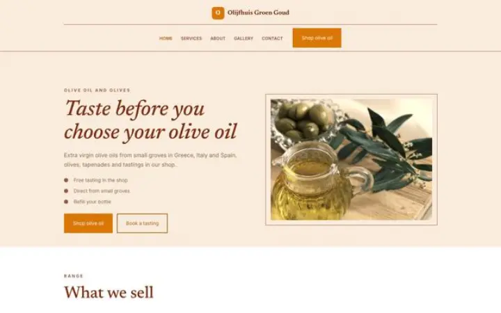 Sito web per negozio di olio d'oliva