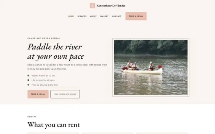 Sito web per noleggio canoe