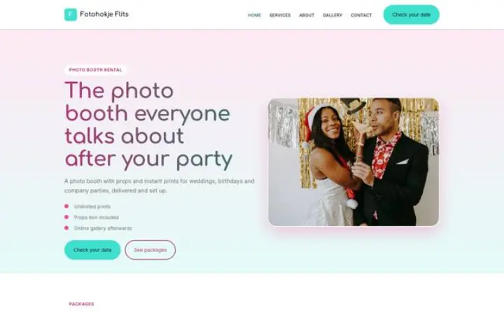 Sito web per noleggio photo booth