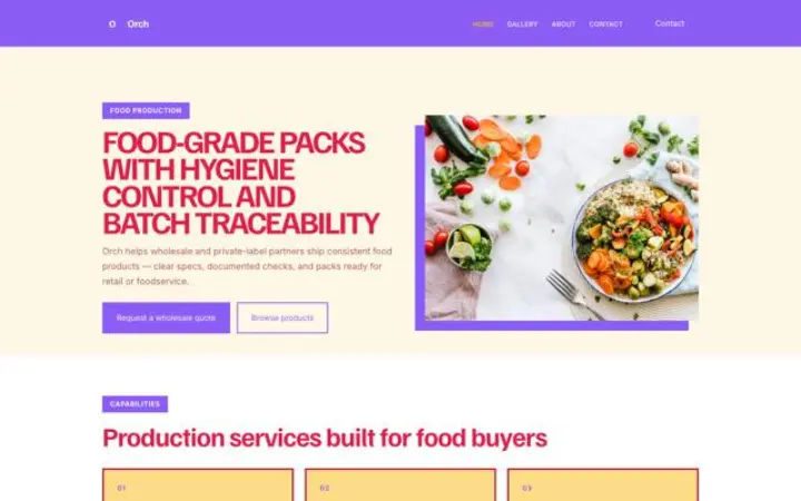 Sito web per produzione alimentare