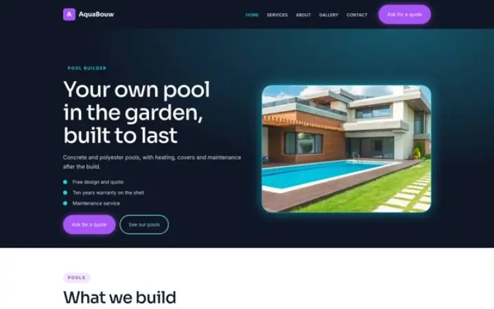 Esempio del tema AquaBouw per costruzione piscine