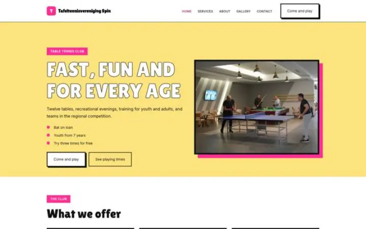 Sito web per club di tennistavolo
