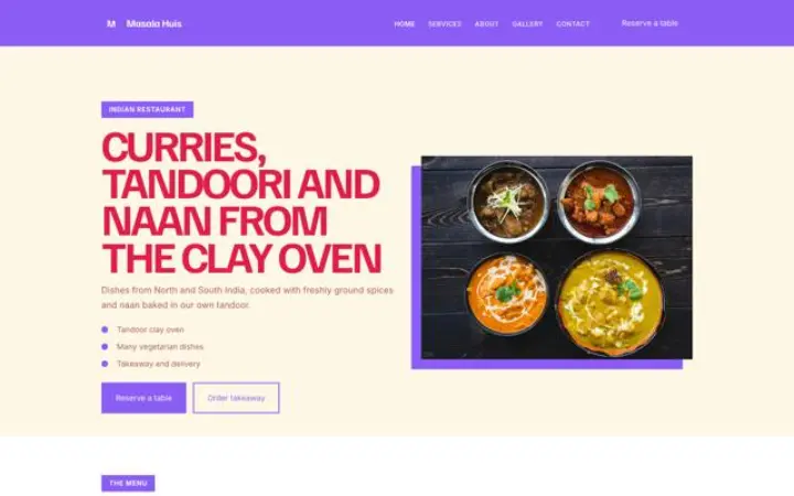 Sito web per ristorante indiano