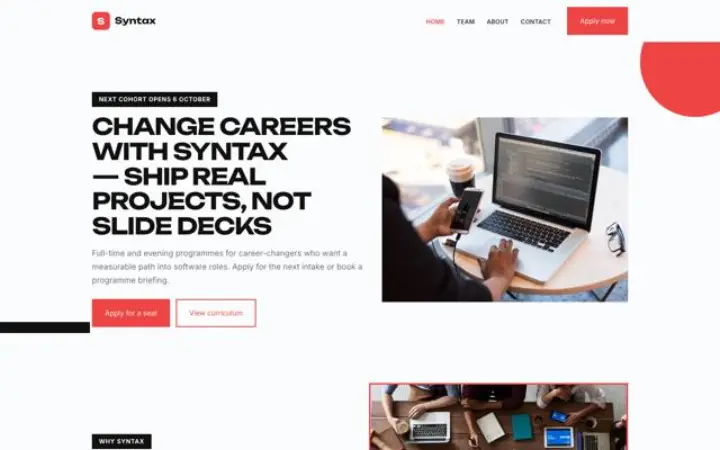 Esempio del tema Syntax per bootcamp di programmazione