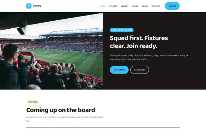 Sito web per squadra sportiva