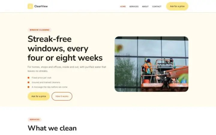 Sito web per pulizia vetri