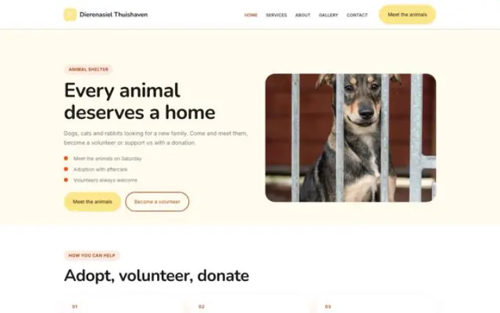 Sito web per rifugio per animali